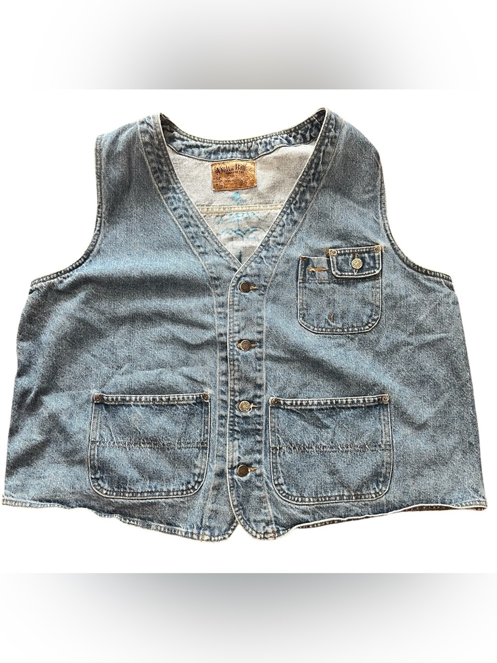 Light Wash Denim utility Vest with Patch Delta Blue Burke vintage Pockets